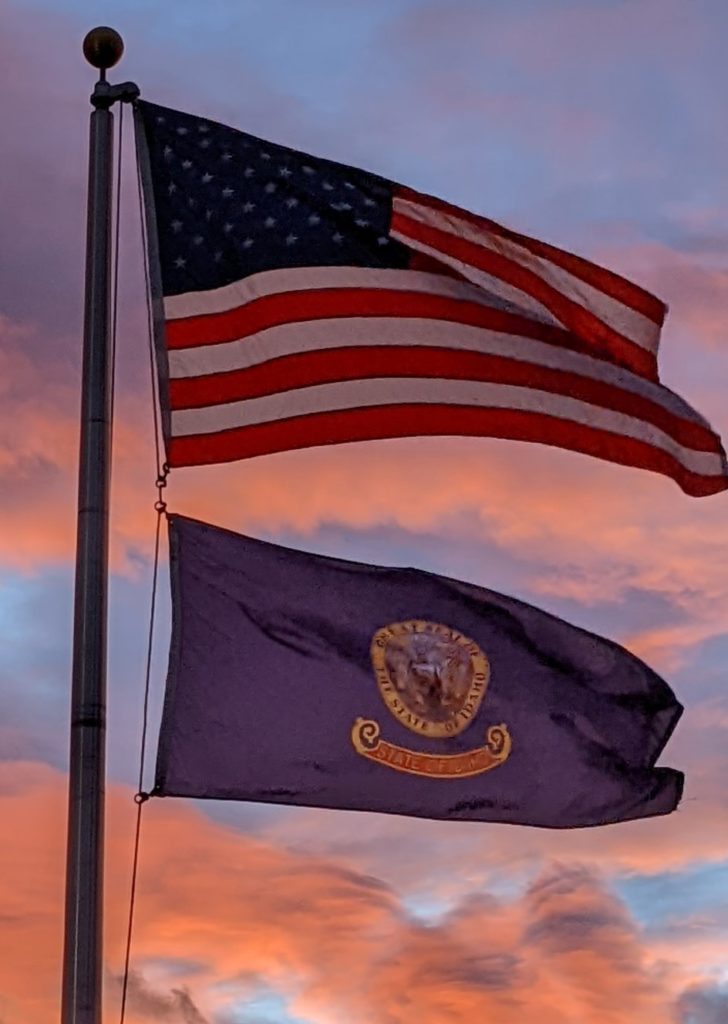 flags at sunset