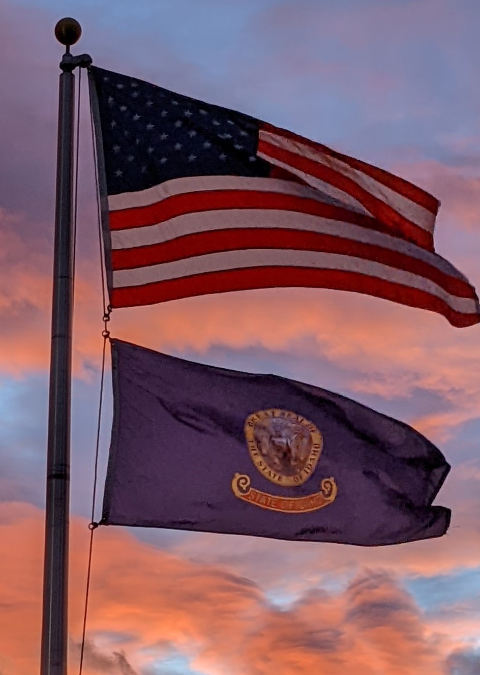 flags at sunset