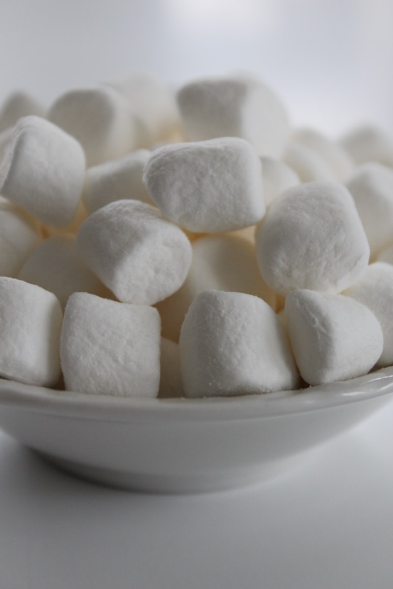 closeup photo of marshmallows on bowl